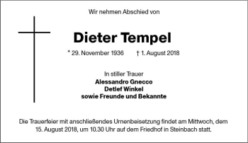Traueranzeige von Dieter Tempel von vrm-trauer