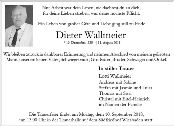 Traueranzeige von Dieter Wallmeier von vrm-trauer