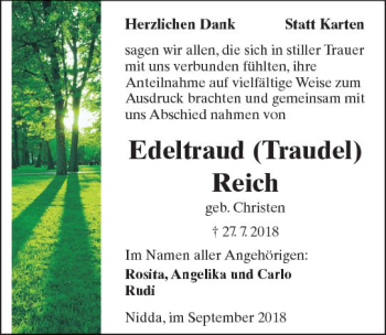 Traueranzeige von Edeltraud Reich von  Kreisanzeiger