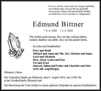 Traueranzeige von Edmund Bittner von VRM Trauer