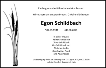 Traueranzeige von Egon Schildbach von vrm-trauer