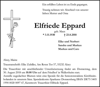 Traueranzeige von Elfriede Eppard von vrm-trauer
