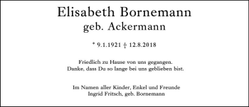 Traueranzeige von Elisabeth Bornemann von vrm-trauer