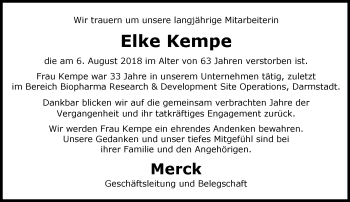 Traueranzeige von Elke Kempe von vrm-trauer