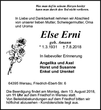 Traueranzeige von Else Erni von vrm-trauer