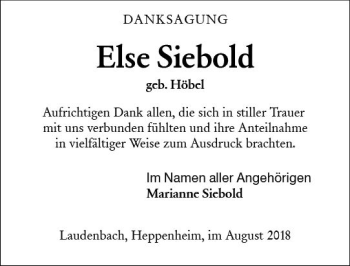 Traueranzeige von Else Siebold von vrm-trauer