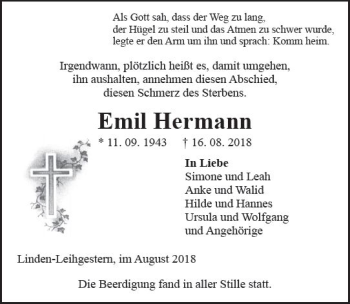Traueranzeige von Emil Hermann von  Gießener Anzeiger