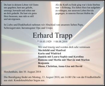 Traueranzeige von Erhard Trapp von VRM Trauer
