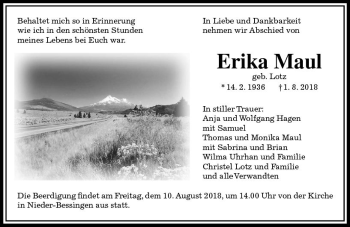 Traueranzeige von Erika Maul von  Gießener Anzeiger