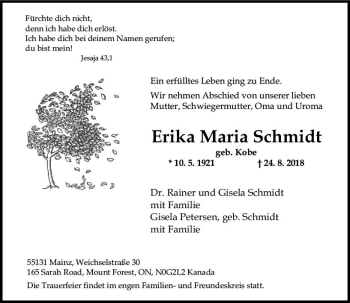 Traueranzeige von Erika Maria Schmidt von vrm-trauer