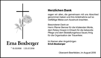 Traueranzeige von Erna Boxberger von vrm-trauer