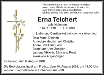 Traueranzeige von Erna Teichert von VRM Trauer