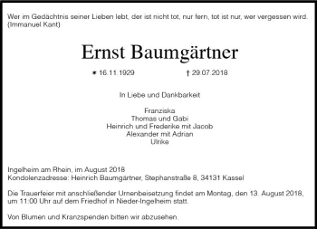 Traueranzeige von Ernst Baumgärtner von vrm-trauer