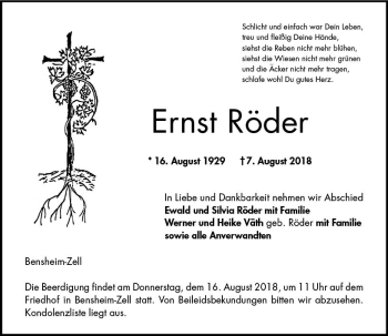Traueranzeige von Ernst Röder von vrm-trauer