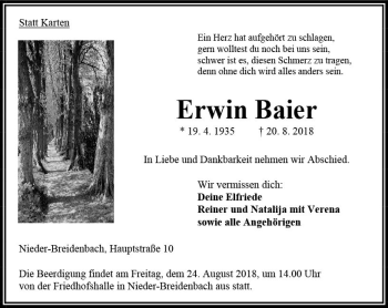 Traueranzeige von Erwin Baier von VRM Trauer