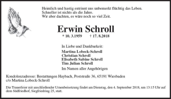 Traueranzeige von Erwin Schroll von vrm-trauer