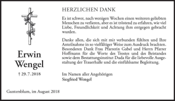 Traueranzeige von Erwin Wengel von vrm-trauer