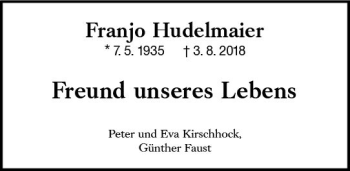Traueranzeige von Franjo Hudelmaier von vrm-trauer
