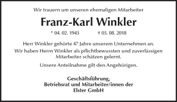 Traueranzeige von Franz-Karl Winkler von vrm-trauer