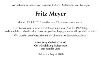 Traueranzeige von Fritz Meyer von  Kreisanzeiger