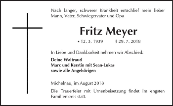 Traueranzeige von Fritz Meyer von  Kreisanzeiger