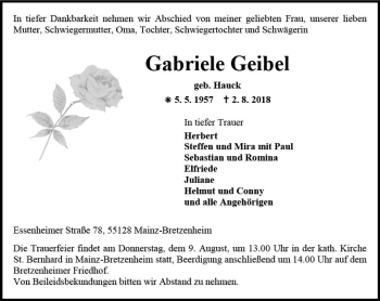 Traueranzeige von Gabriele Geibel von vrm-trauer