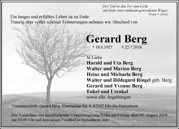 Traueranzeige von Gerard Berg von vrm-trauer