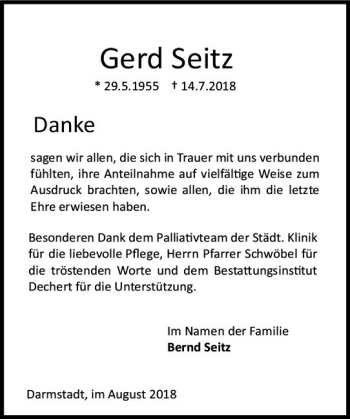 Traueranzeige von Gerd Seitz von vrm-trauer