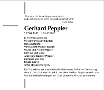 Traueranzeige von Gerhard Peppler von VRM Trauer