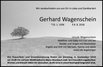 Traueranzeige von Gerhard Wagenschein von vrm-trauer