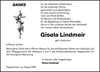 Traueranzeige von Gisela Lindmeir von vrm-trauer