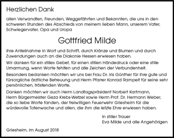 Traueranzeige von Gottfried Milde von vrm-trauer