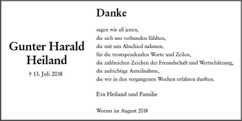 Traueranzeige von Gunter Harald Heiland von vrm-trauer