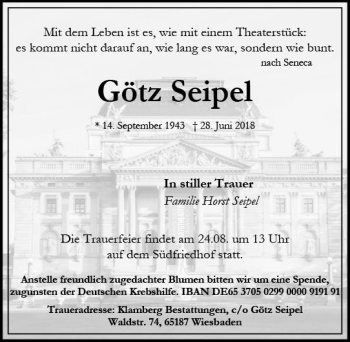 Traueranzeige von Götz Seipel von vrm-trauer