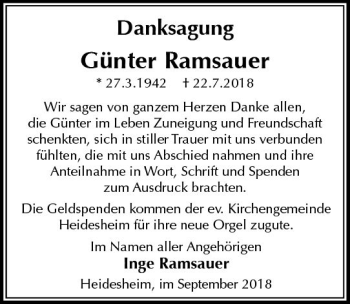Traueranzeige von Günter Ramsauer von vrm-trauer