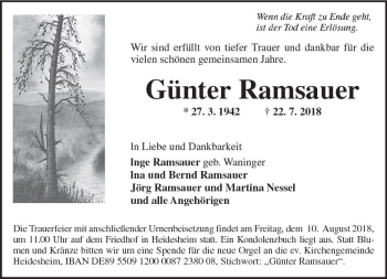 Traueranzeige von Günter Ramsauer von vrm-trauer