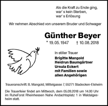 Traueranzeige von Günther Beyer von vrm-trauer