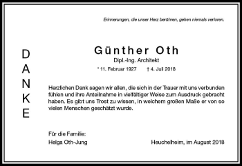 Traueranzeige von Günther Oth von  Gießener Anzeiger