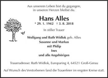 Traueranzeige von Hans Alles von vrm-trauer