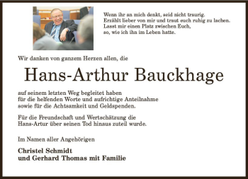 Traueranzeige von Hans-Arthur Bauckhage von vrm-trauer