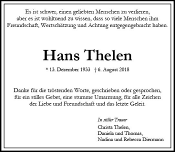 Traueranzeige von Hans Thelen von vrm-trauer