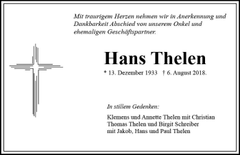 Traueranzeige von Hans Thelen von vrm-trauer