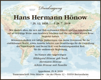 Traueranzeige von Hans Hermann Hönow von vrm-trauer