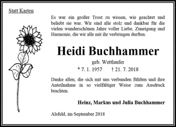 Traueranzeige von Heidi Buchhammer von VRM Trauer
