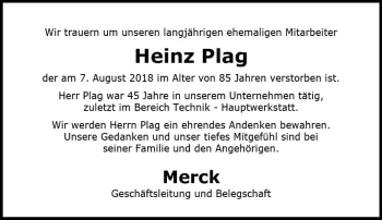 Traueranzeige von Heinz Plag von vrm-trauer