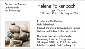 Traueranzeige von Helene Falkenbach von  Camberger Anzeiger