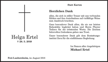 Traueranzeige von Helga Ertel von vrm-trauer
