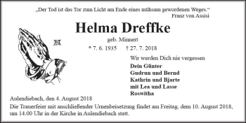 Traueranzeige von Helma Dreffke von  Kreisanzeiger