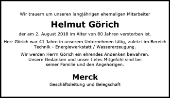 Traueranzeige von Helmut Görich von vrm-trauer