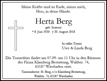 Traueranzeige von Herta Berg von vrm-trauer